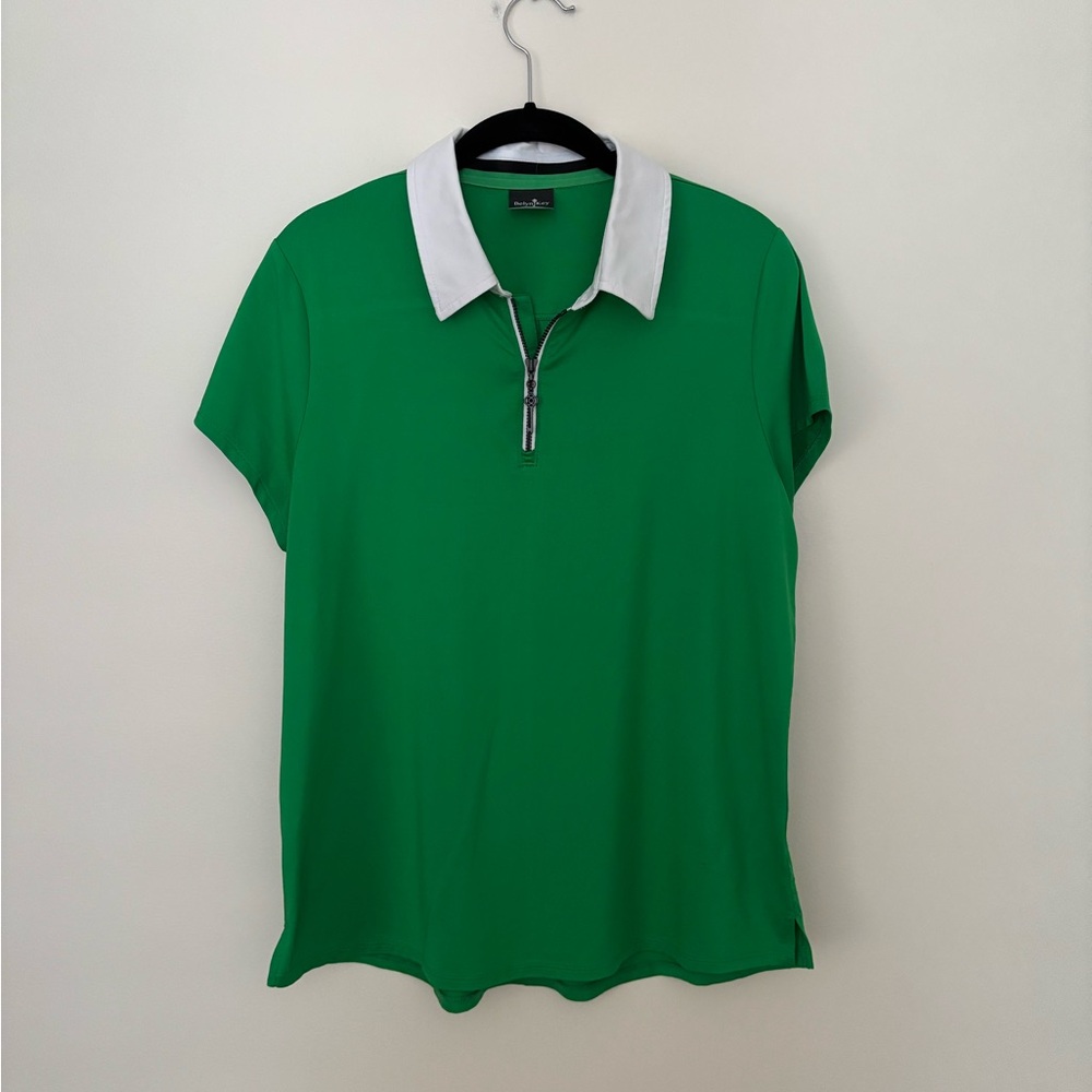 Belyn Key Green Polo Top with White Contrast Collar